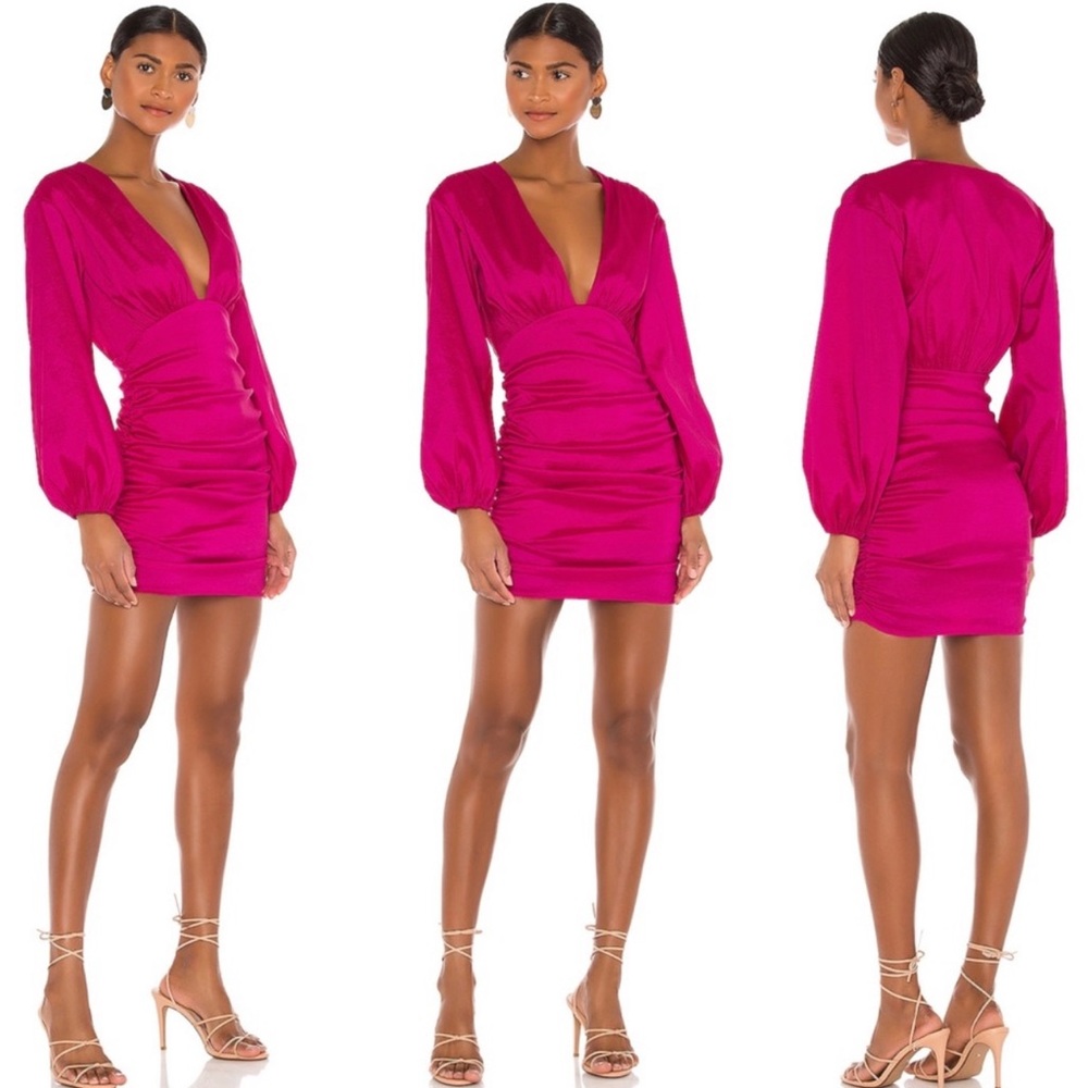 Lovers and Friends Lorenza Mini Dress in Magenta Pink Deep V Sz L Revolve Barbie